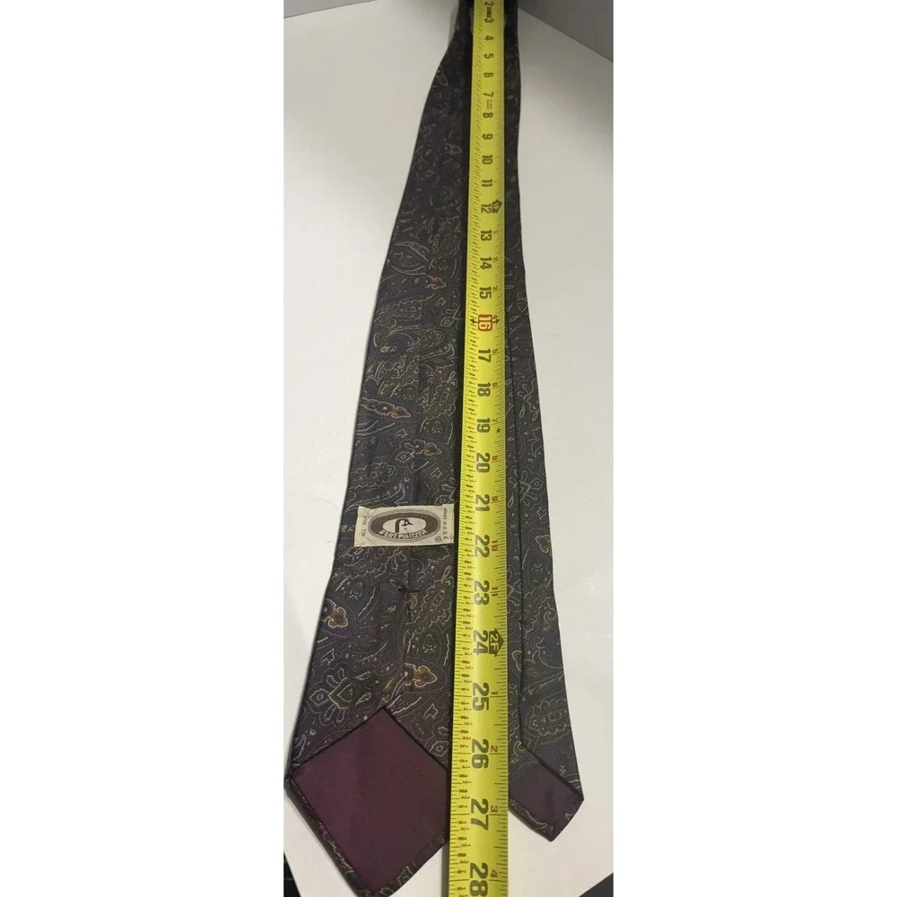 Bert Pulitzer Mens Silk Tie Purple Green Gold Paisley USA Classic Necktie